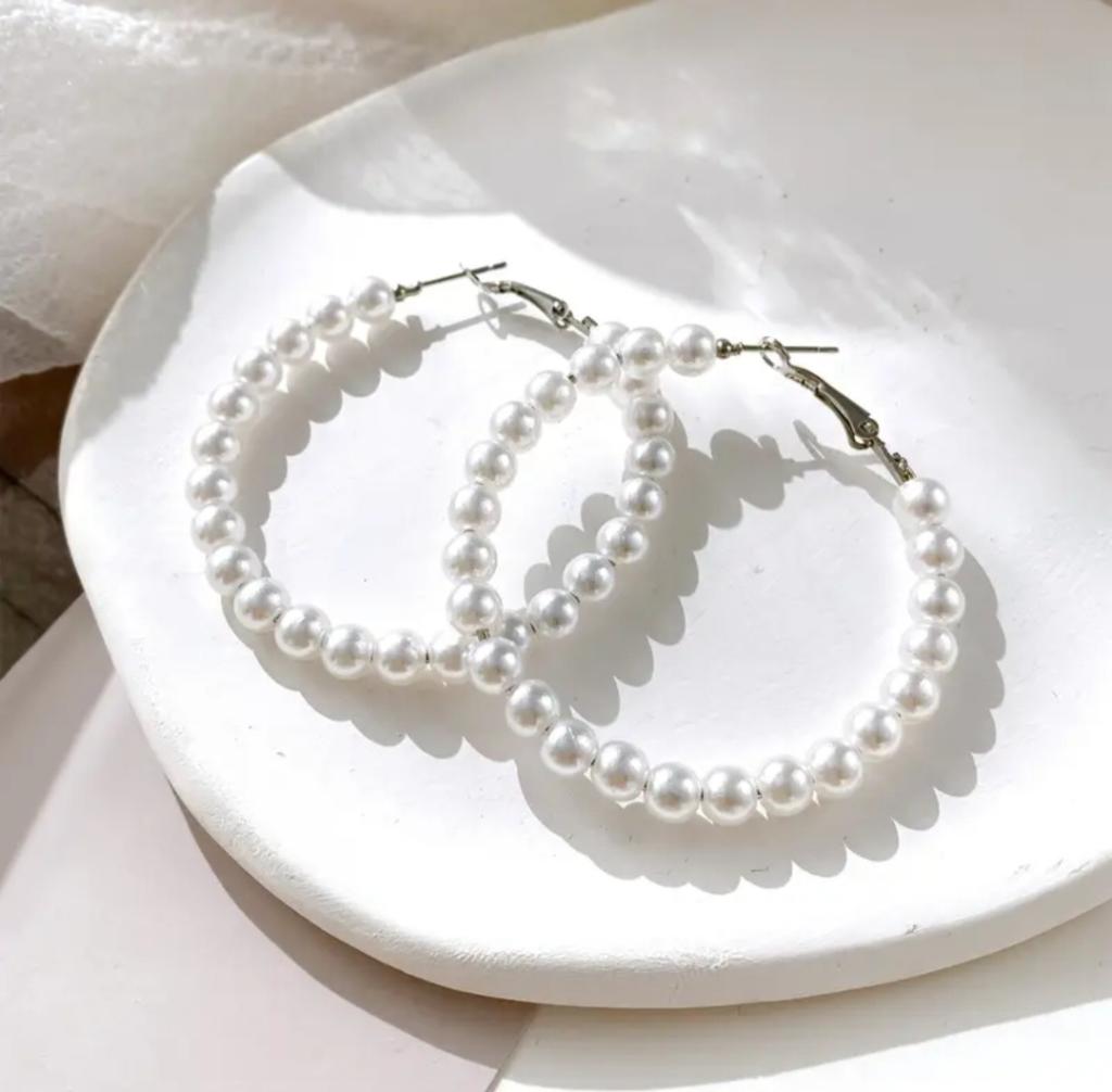 Pearl Hoops silver