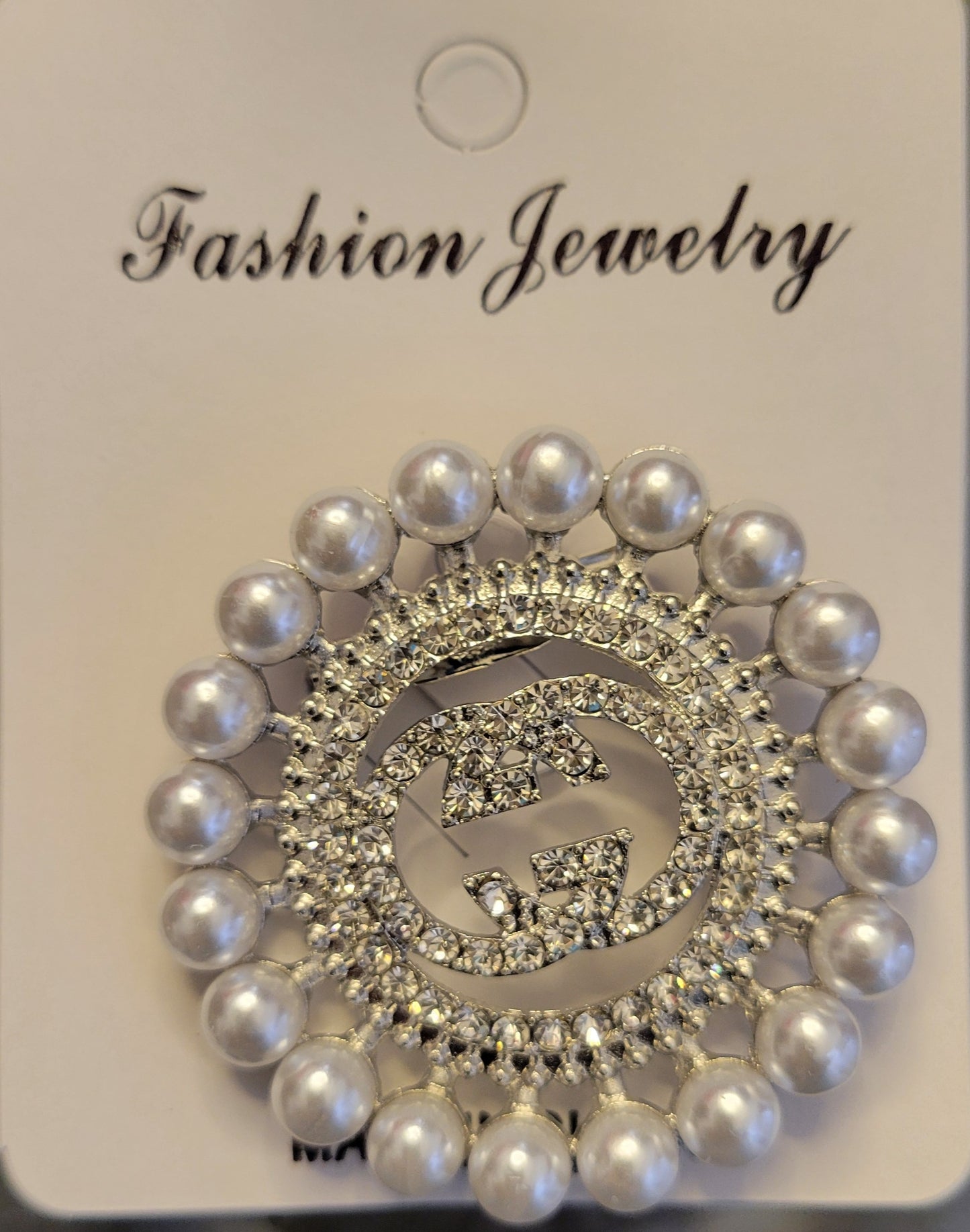 Charming Carla's Brooch 106- gold, pearl & rhinestone